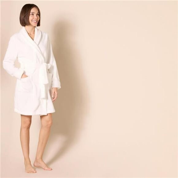 Womens Mid Length Plush Robe Soft Fleece Belted Lounge Sleepwear Plus Size - Picture 2 of 8